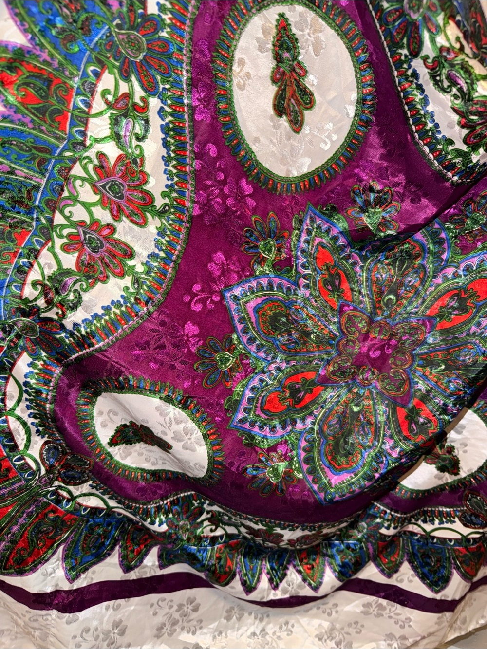 Purple Paisley Print Women's Silk-Look Top - Picture 2 of 4